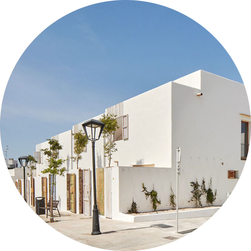 Exterior view. Social housing in Formentera. Climate Change Adaptation project funded by the European Union. Photograph by José Hevia