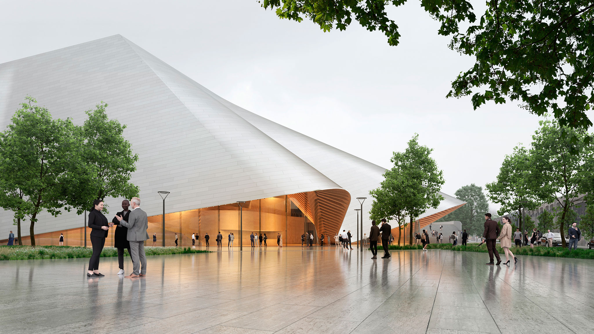 Teatro de la Ópera y el Ballet de Kosovo por BIG. Visualización por bloomimages, cortesía de Bjarke Ingels Group (BIG).