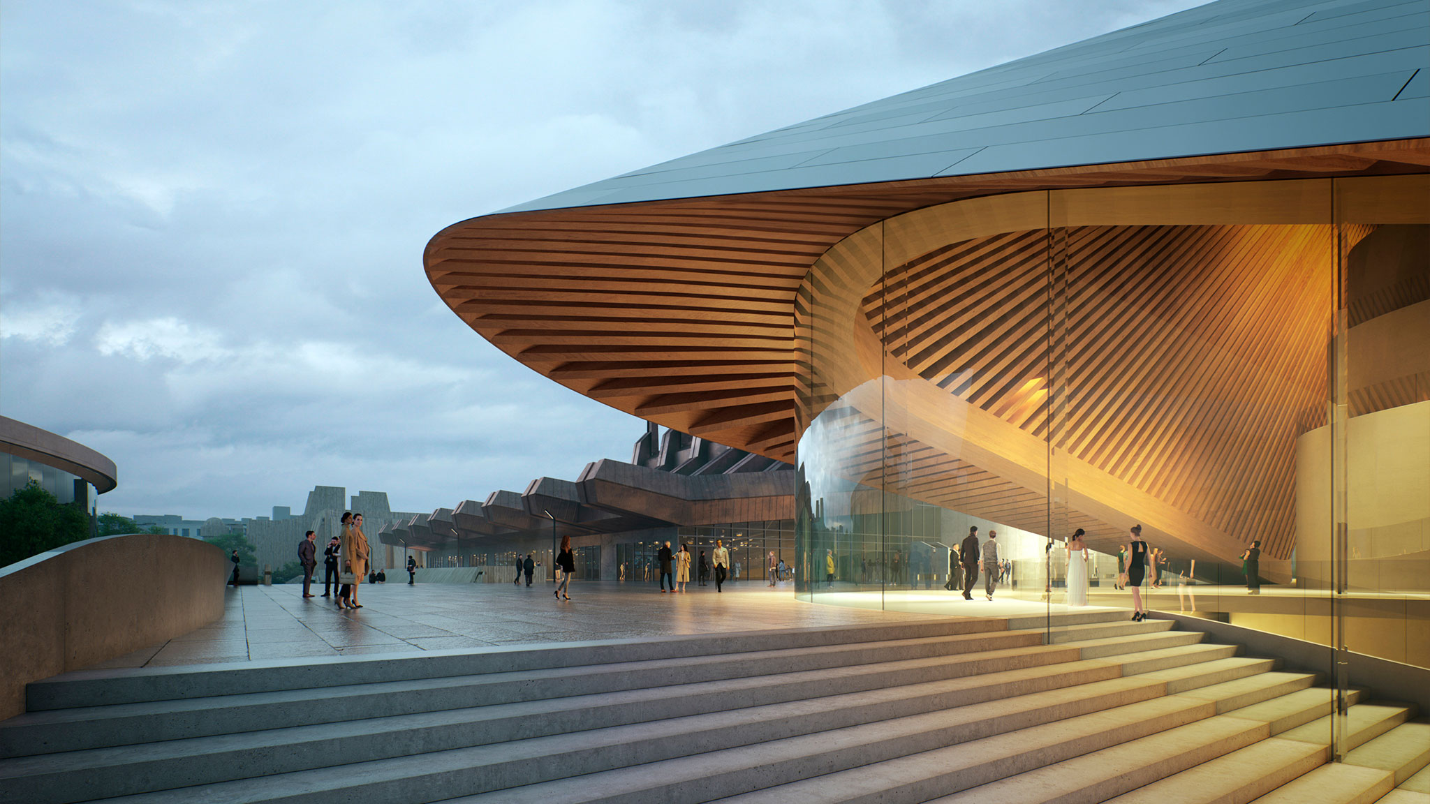 Kosovo Opera and Ballet Theatre by BIG. Rendering by bloomimages, courtesy of Bjarke Ingels Group (BIG)