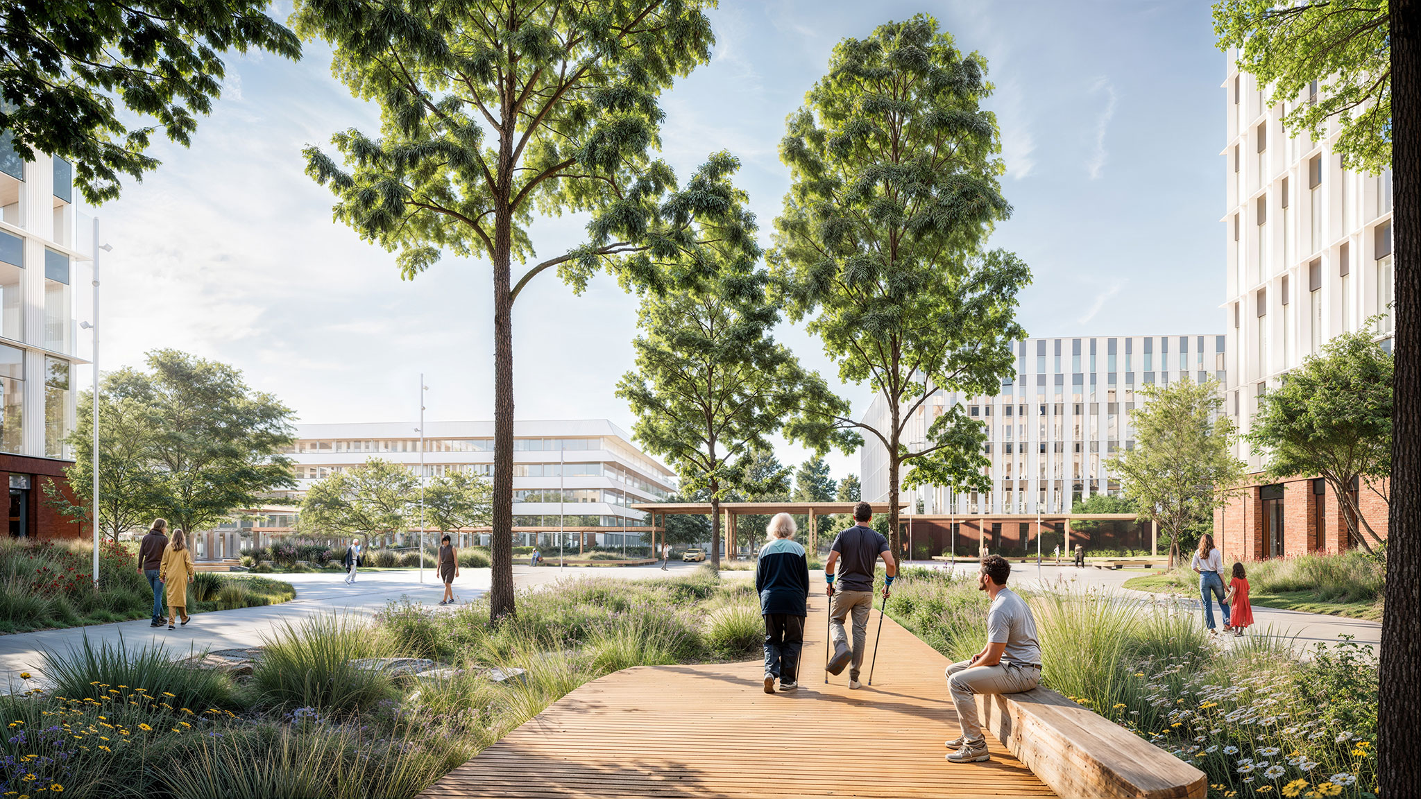 Clinic Square. Hanover Medical School by HENN + C.F. Møller Architects. Rendering by HENN + C.F. Møller Architects.