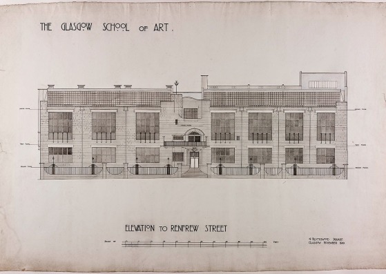 Mackintosh Building. Elevation to Renfrew Street. Courtesy of The Digital Design Studio at The Glasgow School of Art