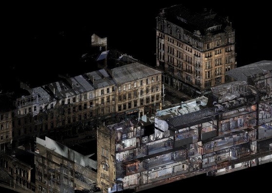 Mackintosh Building. 3d visualisation looking south from Renfrew Street towards Sauchiehall Street. Courtesy of The Digital Design Studio at The Glasgow School of Art