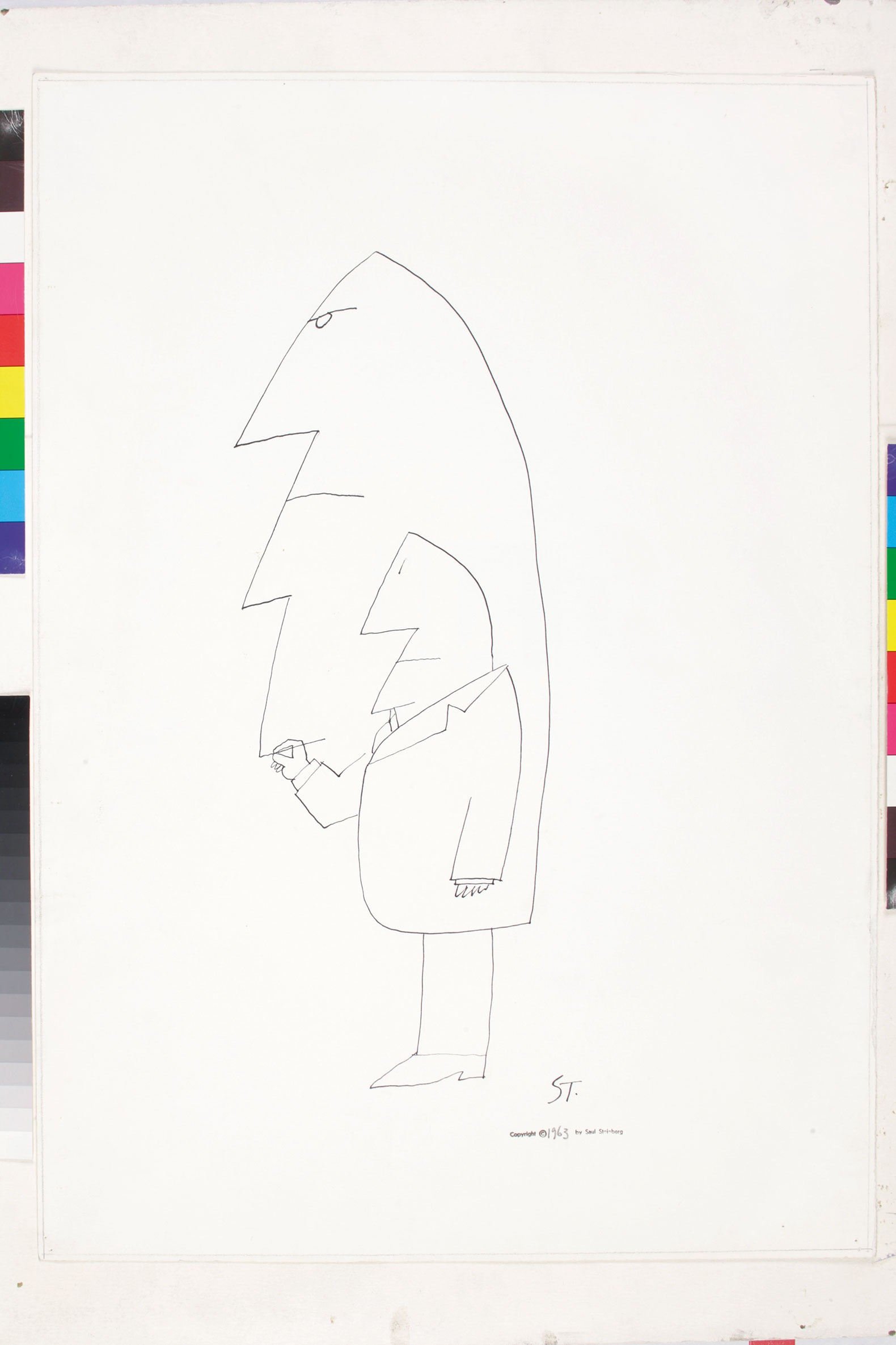 Saul Steinberg. Sin título, 1963. Tinta sobre papel. 52 × 37 cm. Colección particular. Fotografía cortesía por The Saul Steinberg Foundation VEGAP, Madrid, 2024.