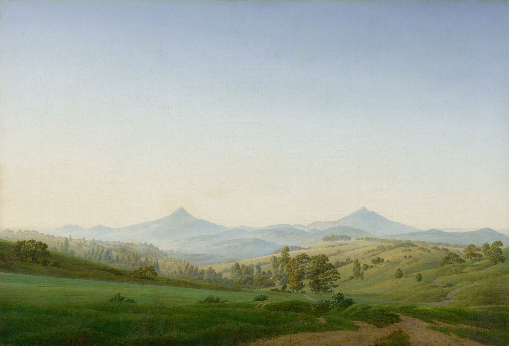 Caspar David Friedrich, Böhmische Landschaft / Bohemian Landscape with the Milleschauer, 1808 Oil on canvas, 70 x 104 cm Albertinum | GNM, Dresden State Art Collections. Photograph by Elke Estel / Hans-Peter Klut.