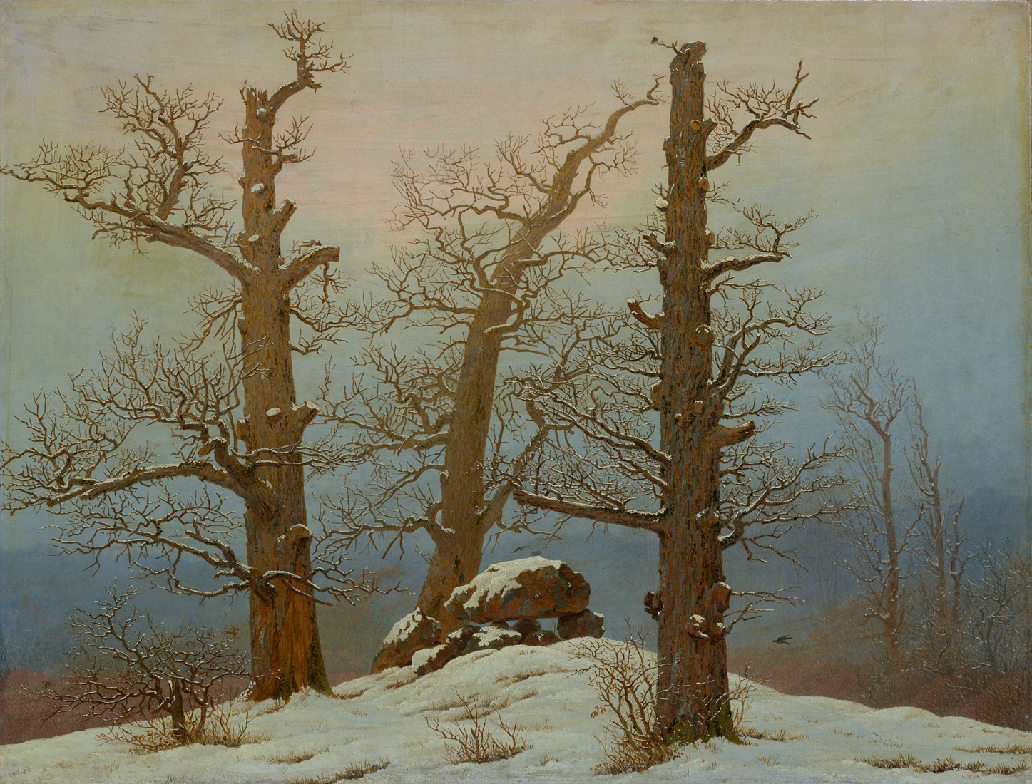 Caspar David Friedrich, Hünengrab im Schnee / Megalithic Tomb in the Snow, 1807 Oil on canvas, 61 × 80 cm Albertinum, Dresden State Art Collections. Photograph by Elke Estel / Hans-Peter Klut.