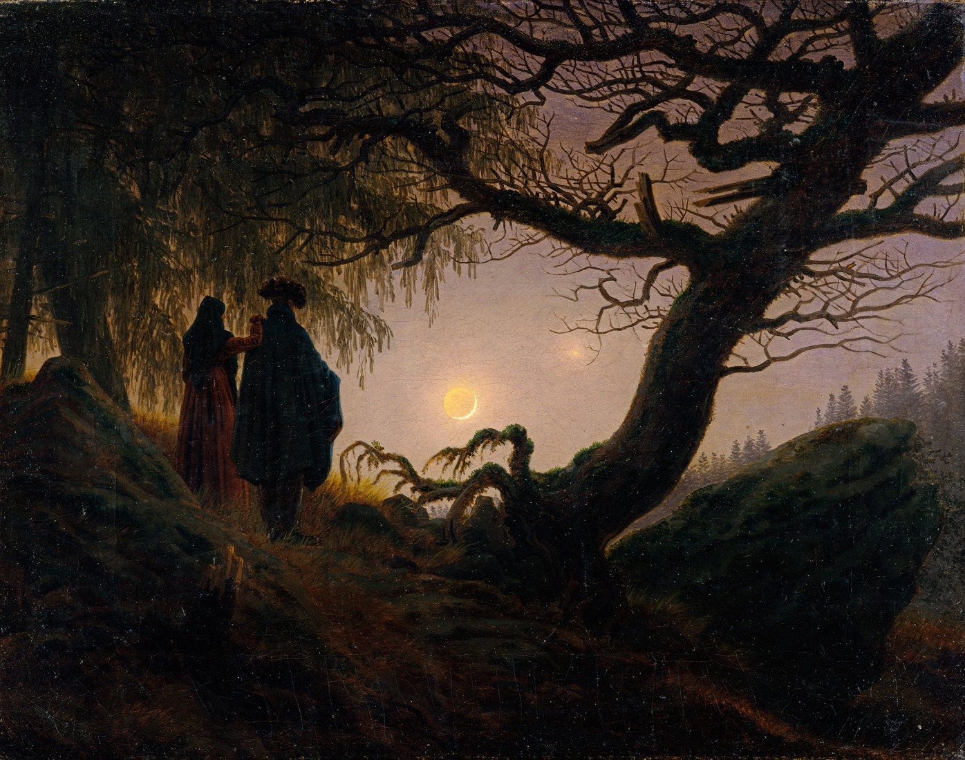 Caspar David Friedrich, Mann und Frau in Betrachtung des Mondes / Man and Woman Contemplating the Moon, around 1824, oil on canvas, 34 x 44 cm, Berlin State Museums, National Gallery. Photograph by Jörg P. Anders.