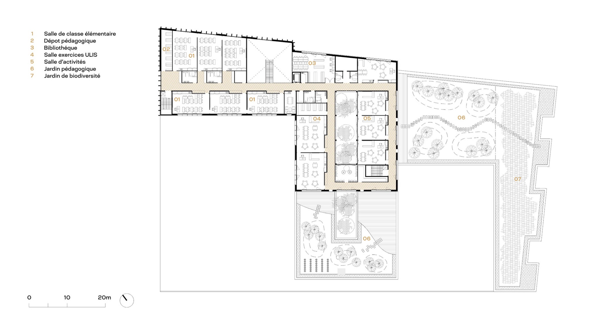 First floor plan. "Claudie Haigneré" School Group by Vallet de Martinis Architectes.