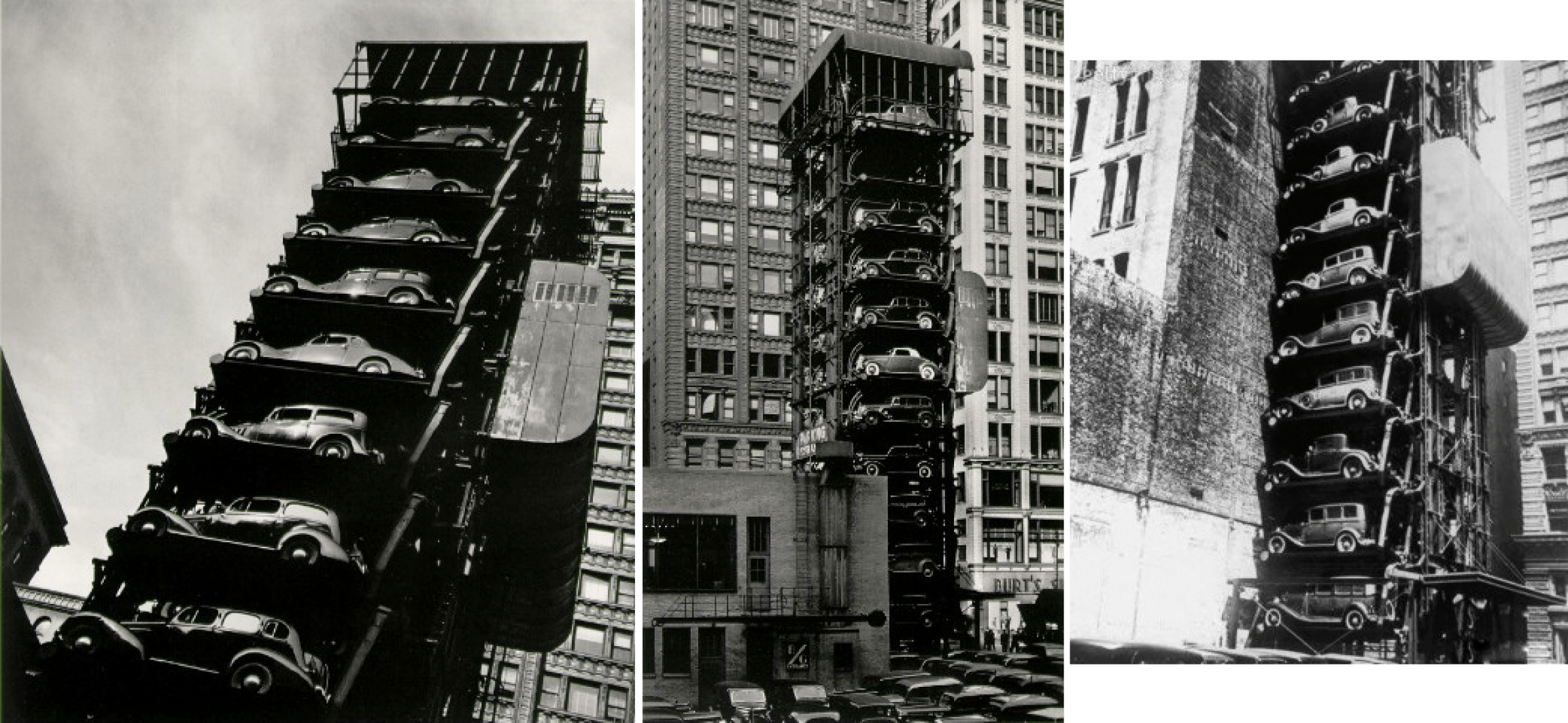 Elevator Garage with Parking Lot in Chicago, 1936, Photo by John Gutmann.