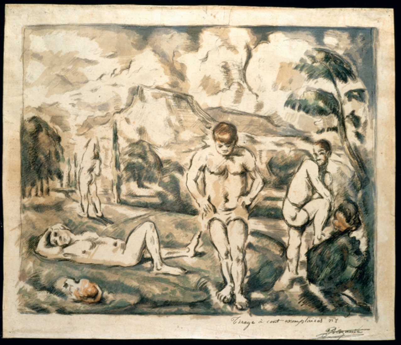 Paul Cezanne, Les grands baigneurs, 1898. Lithography on laid paper. 47.4 x 56 cm Bilbao Fine Arts Museum