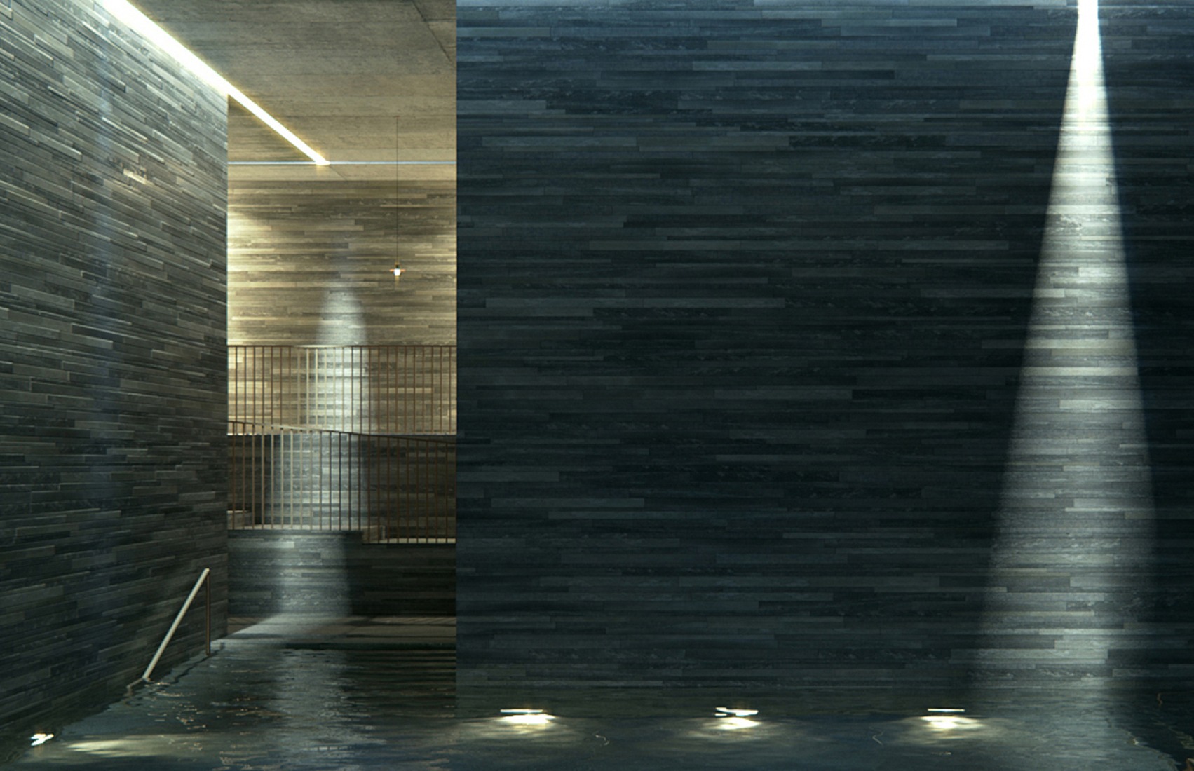 As an example he presented an image of the Thermal Baths in Vals by Peter Zumthor, where not only dimension and volume are interesting, but also indirect light plays a main role in the walls' light sensation, their reflection on the water and finally, the creation of the atmosphere. As an example he presented an image of the Thermal Baths in Vals by Peter Zumthor, where not only dimension and volume are interesting, but also indirect light plays a main role in the walls' light sensation, their reflection on the water and finally, the creation of the atmosphere.