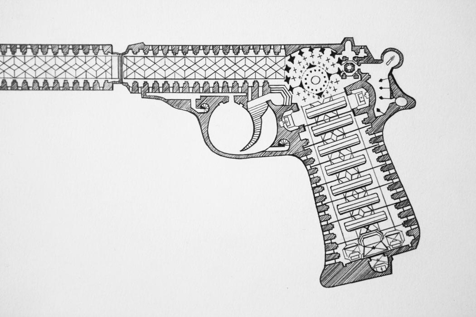 Detail. XII -Walther PPK silencieux-: 30x56cm. 2011.