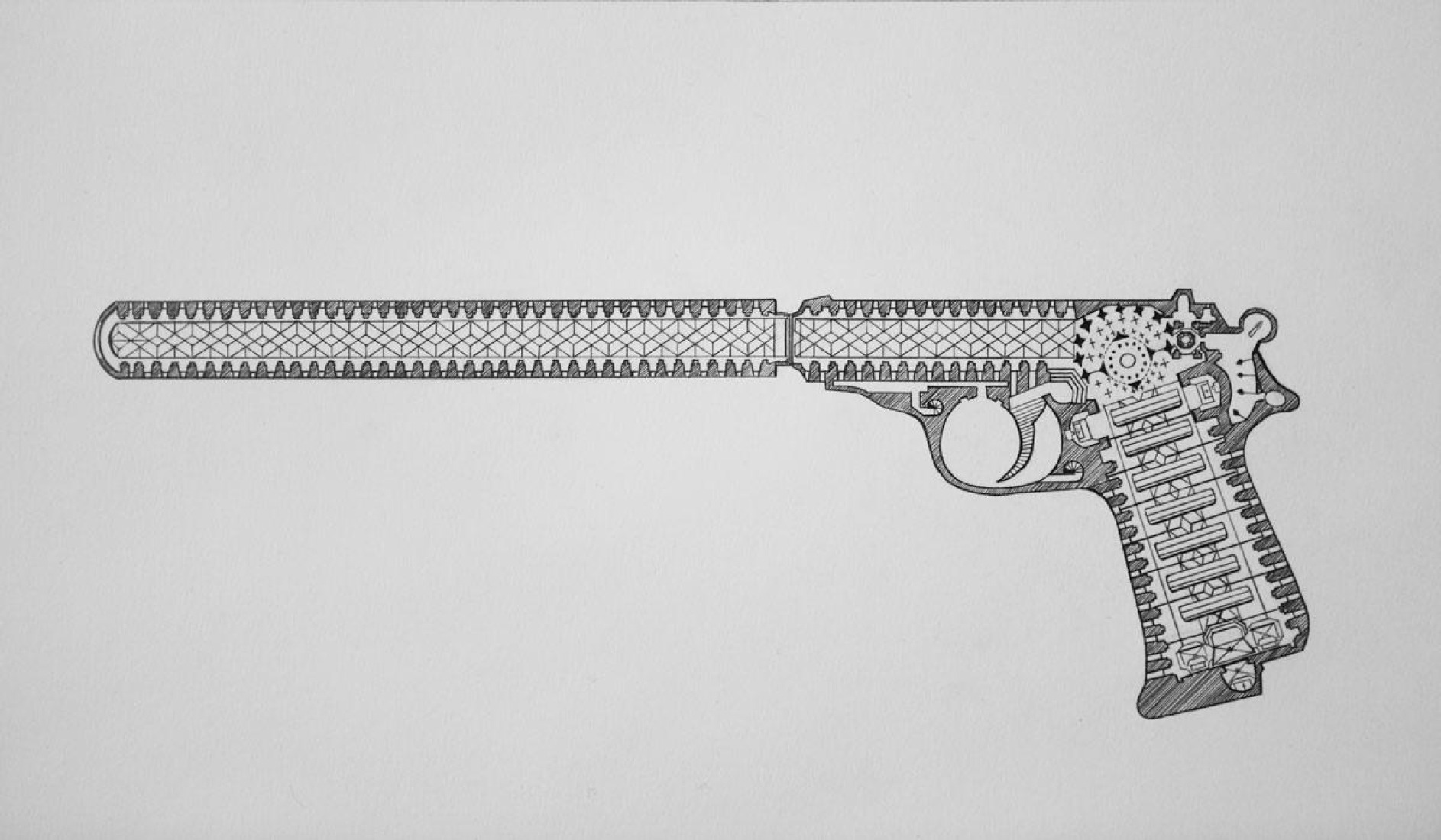 XII -Walther PPK silencieux-: 30x56cm. 2011.