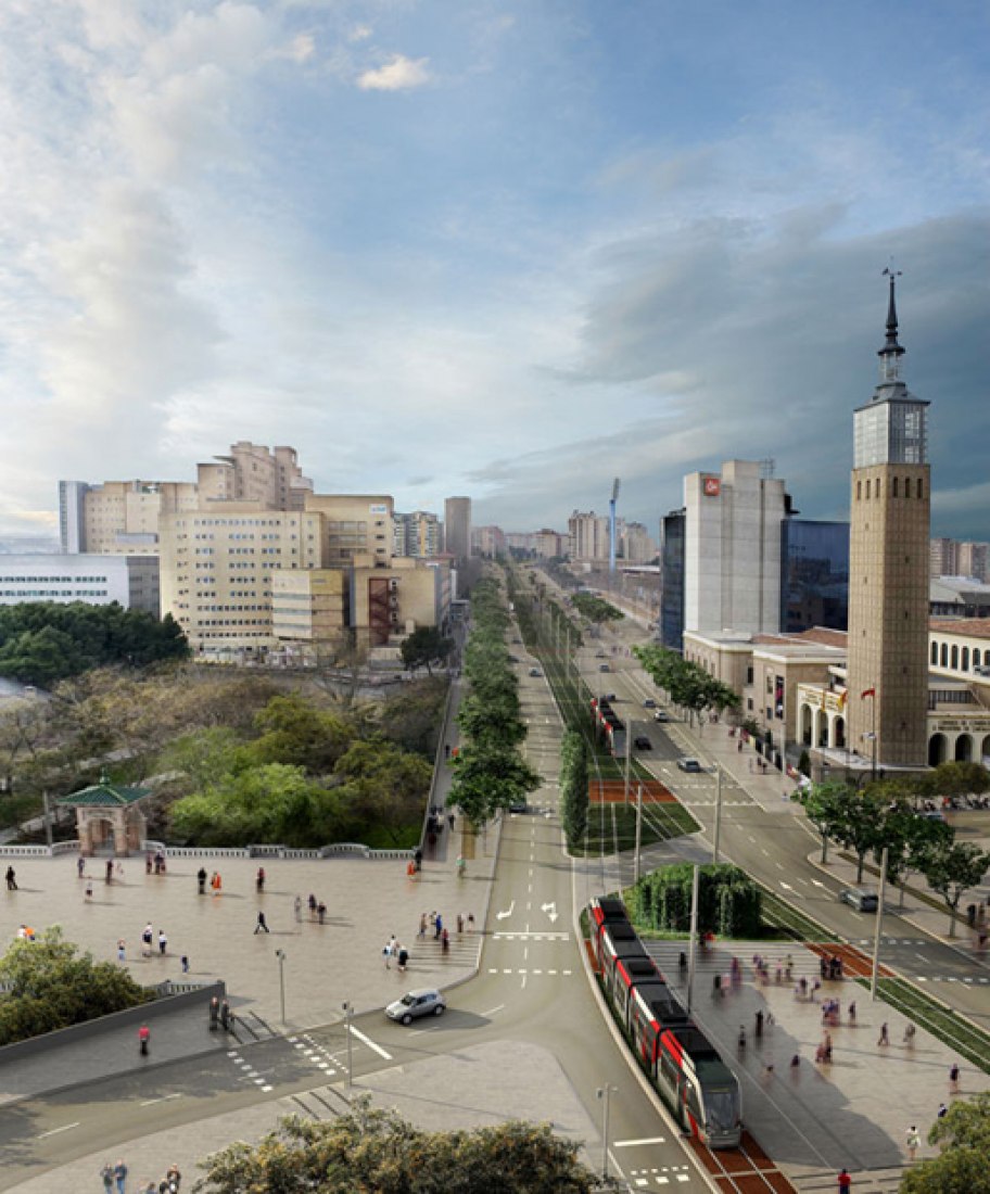 Render © sbda +Tranvías de Zaragoza. Zaragoza Tram. By Aldayjover Arquitectura y Paisaje