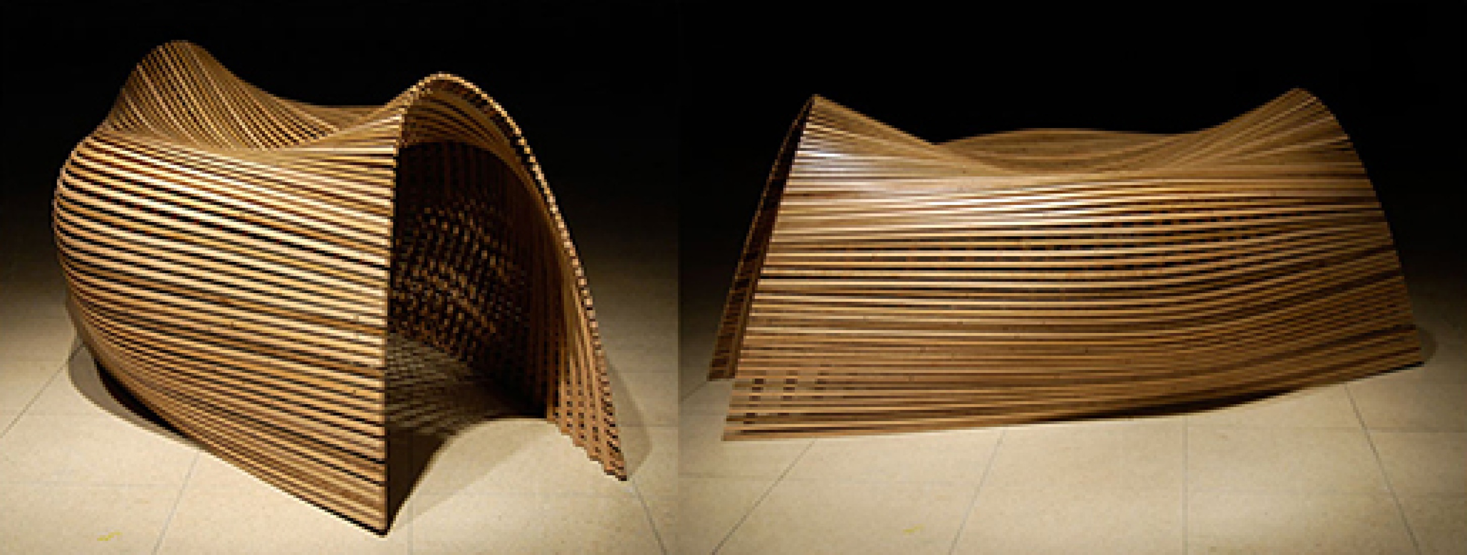 Courtesy Matthias Pliessnig. BENDS. Steam bent white oak, 44"x30"x28" (112 cm x 76 cm x 71 cm).2006