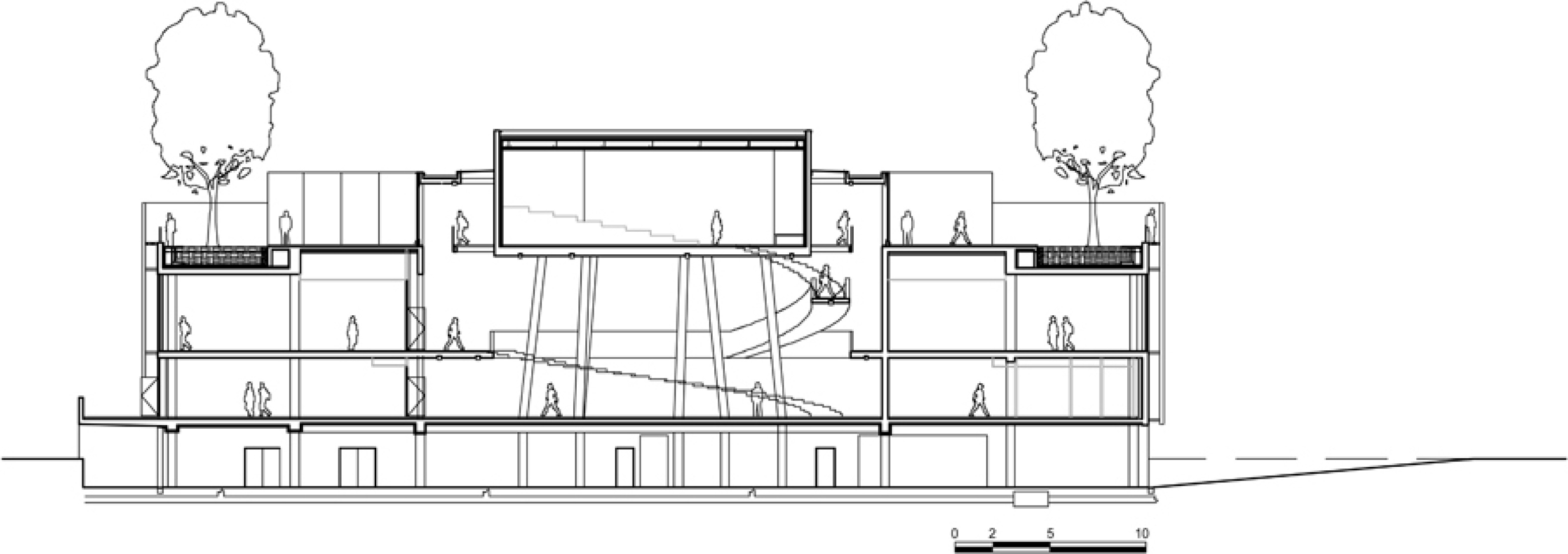 Cross section in relationship with access. © by Bernard Tschumi Architects.