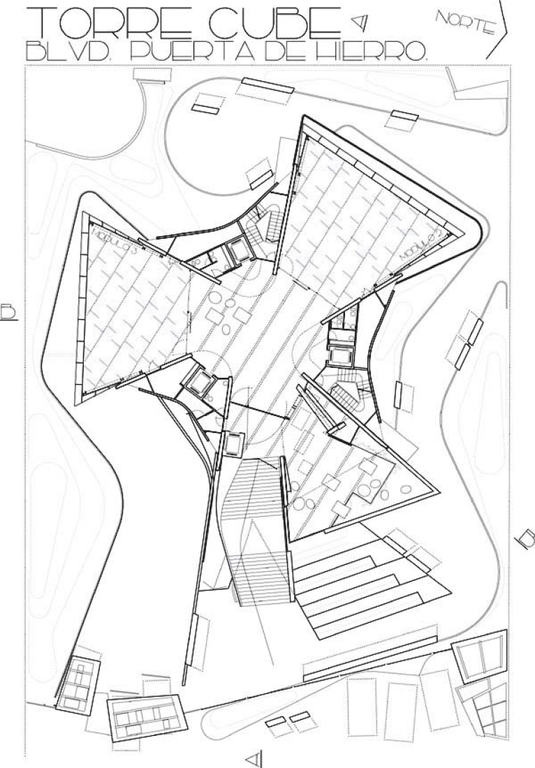 Ground floor plan.Cube 2002-2005.© Carme Pinós.