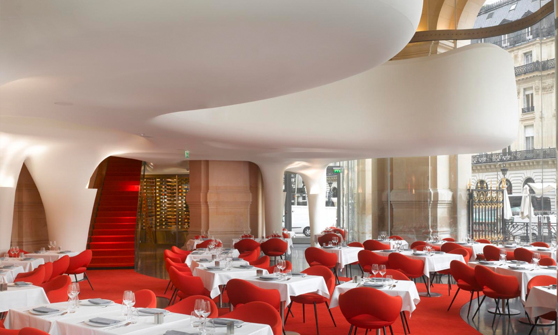 Ground floor view. The Opera Garnier Restaurant by Odile Decq Benoit Cornette. Photography © Roland Halbe.  ODBC.