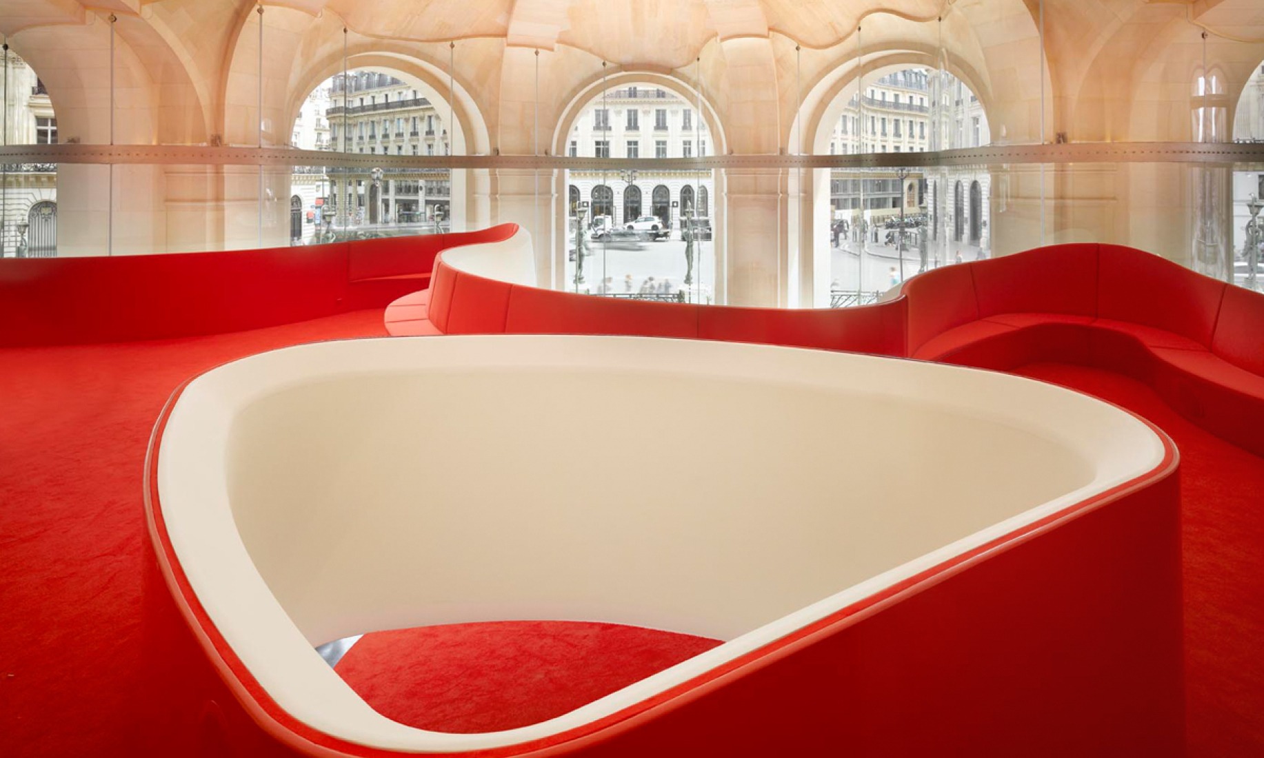 Mezzanine perforations view. The Opera Garnier Restaurant by Odile Decq Benoit Cornette. Photography © Roland Halbe. ODBC.