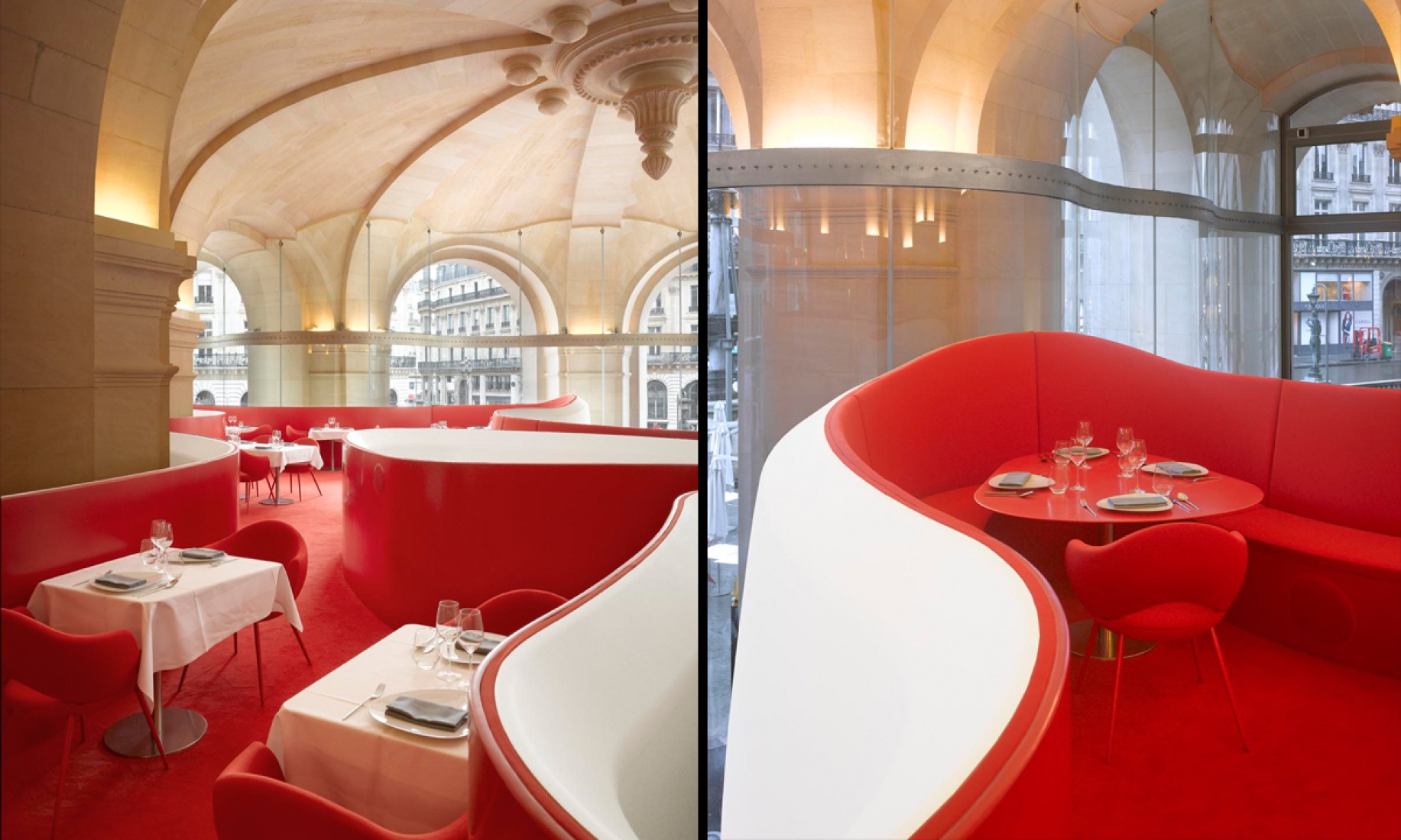 Mezzanine view. The Opera Garnier Restaurant by Odile Decq Benoit Cornette. Photography © Roland Halbe. ODBC.