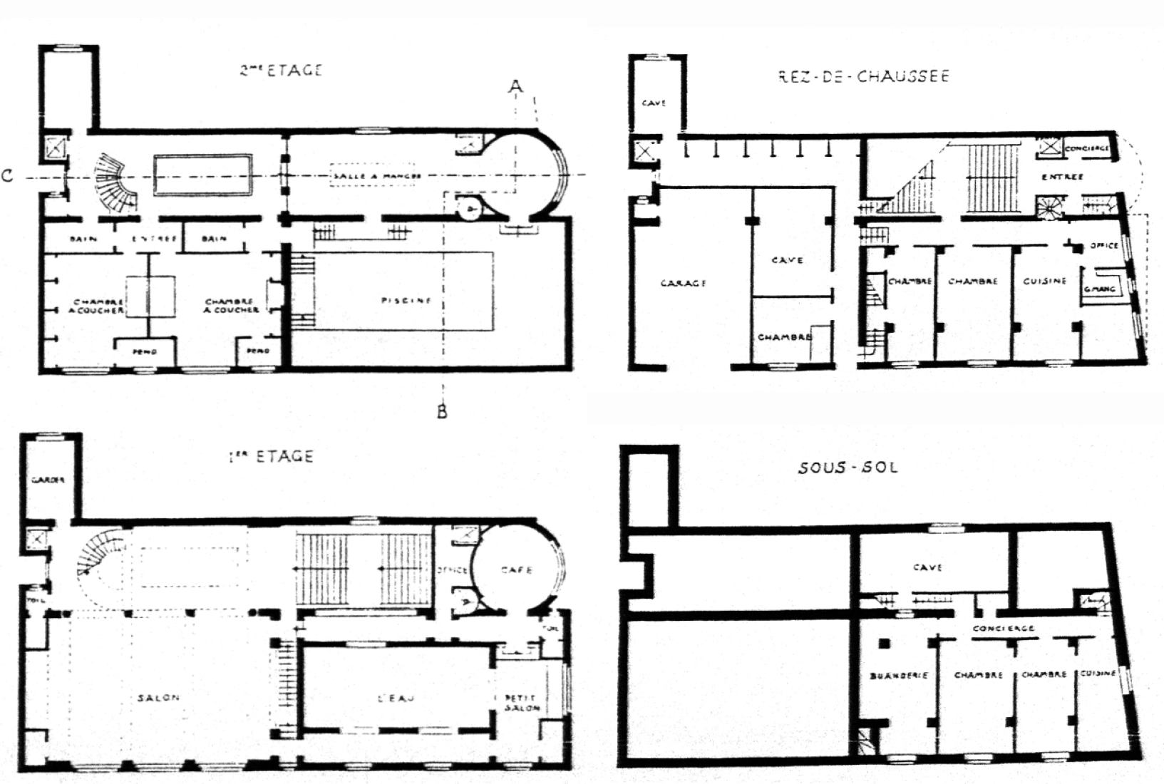 Planos de plantas del proyecto de Adolf Loos.