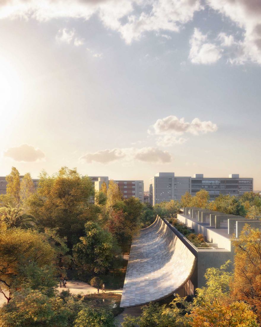 Nueva entrada y ampliación de los jardines de la Fundación Gulbenkian por Kengo Kuma. Imagenes por Luxigon, cortesía de Kengo Kuma & Associates