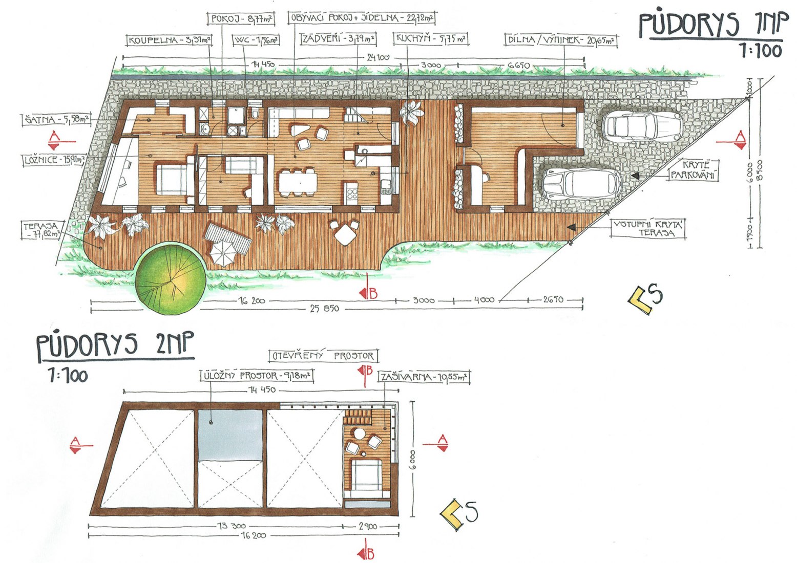 Plano de planta baja y primera. La casa del castaño por Valarch ateliér. 