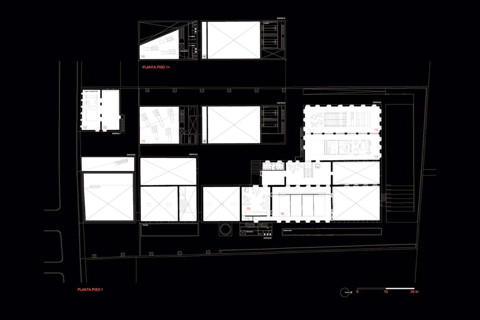 First floor plan. Arquipélago - Contemporary Arts Centre by João Mendes Ribeiro and Menos é Mais Arquitectos.