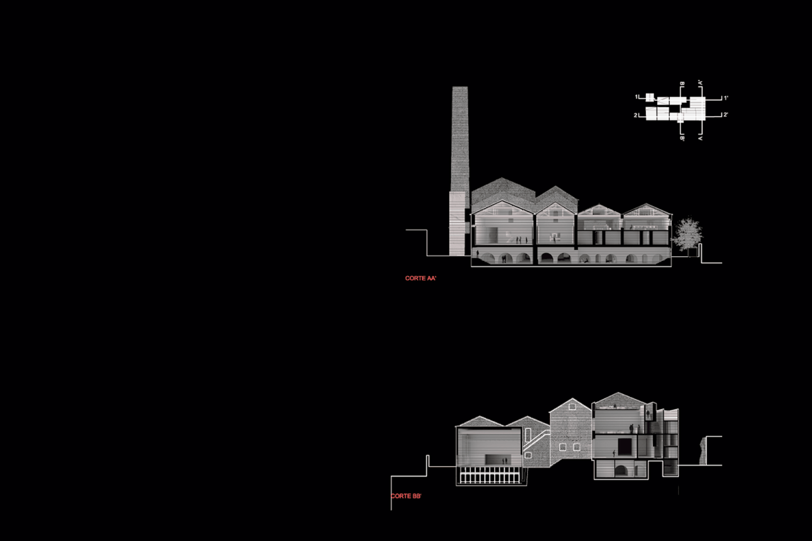 Cross sections. Arquipélago - Contemporary Arts Centre by João Mendes Ribeiro and Menos é Mais Arquitectos.