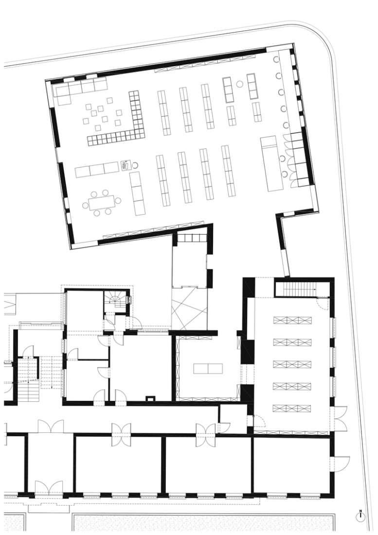 Ground floor plan. City library in Bruges by Studio Farris. 