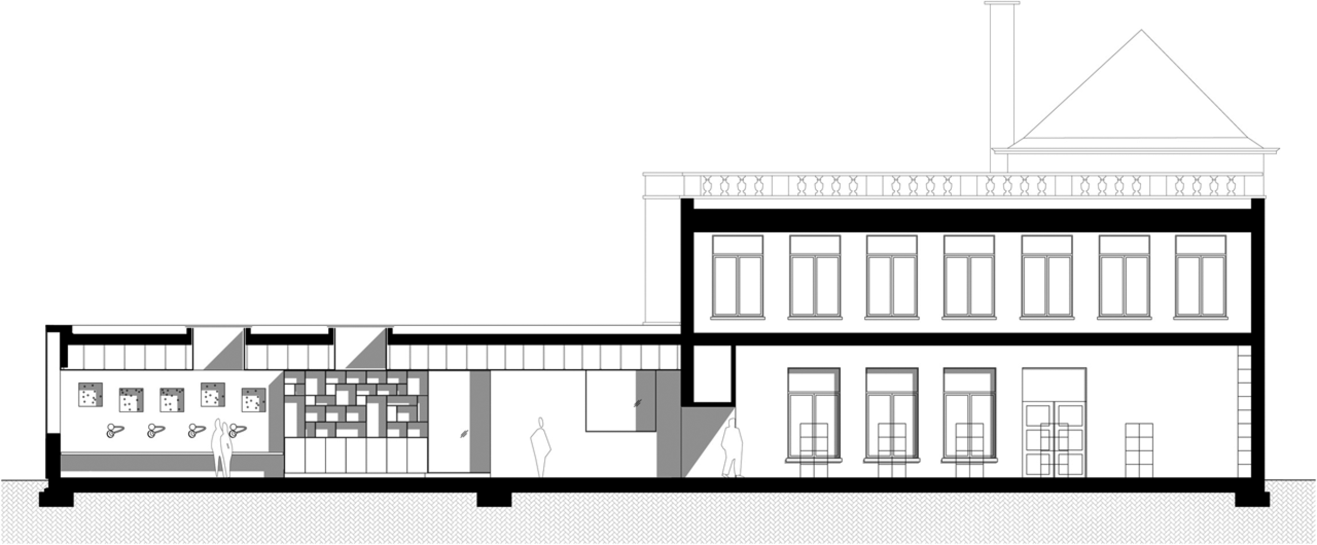 Longitudinal section. City library in Bruges by Studio Farris. 