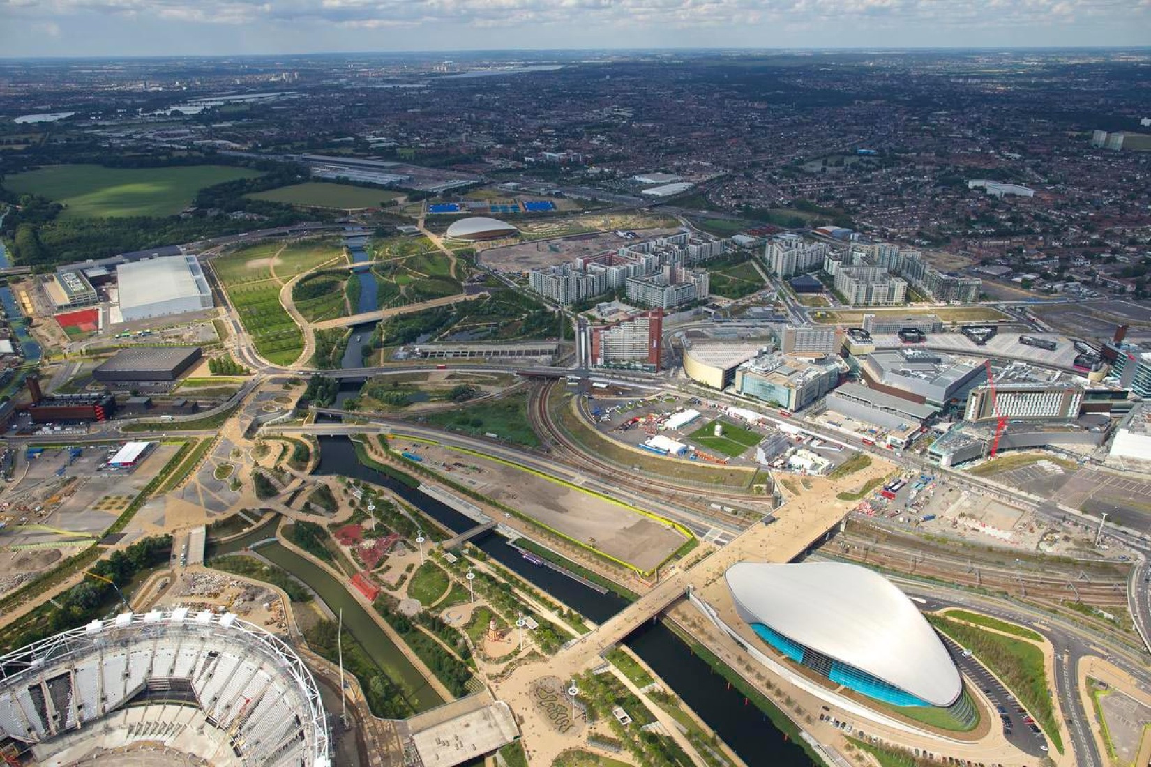 Aerial view of the Park showing Olympicopolis sites. Image courtesy of Olympicopolis.