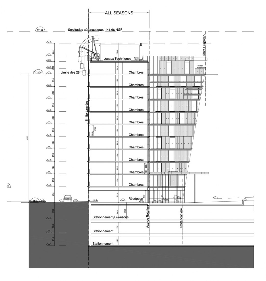 Cross section. Hotels Accor by Arte Charpentier Architects. 