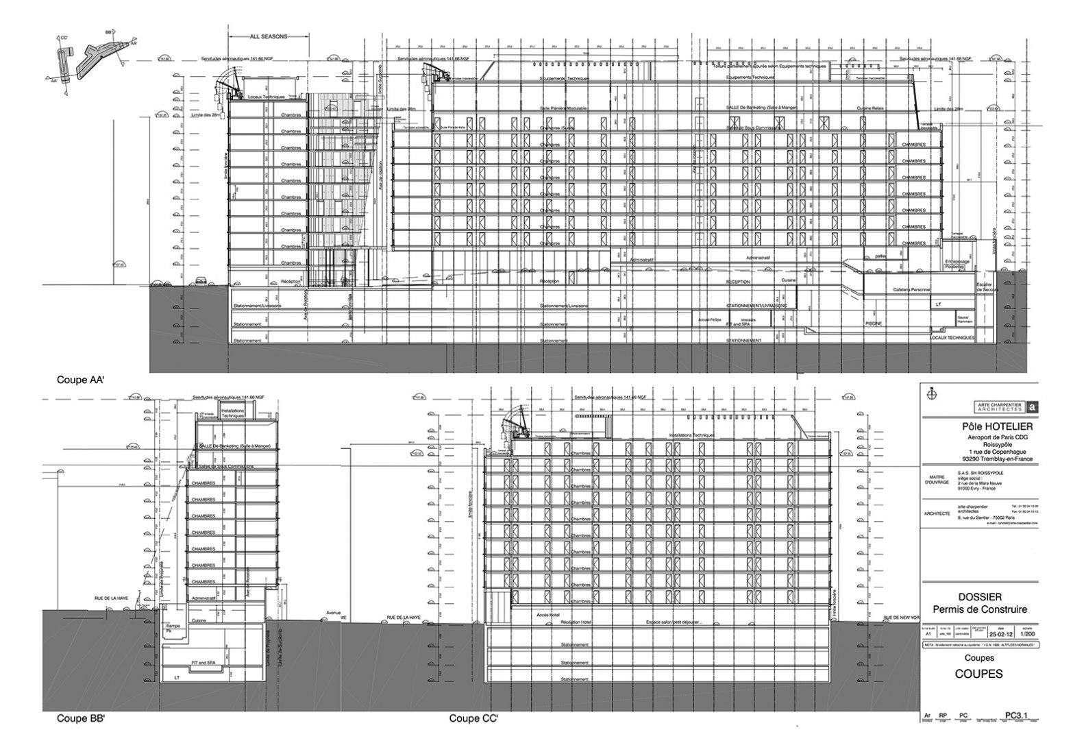 Long section. Hotels Accor by Arte Charpentier Architects. 