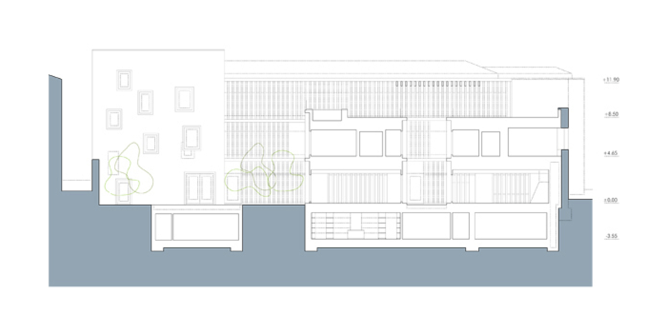 Sección alzado. Atrio, Relais Châteaux por Mansilla+Tuñón Arq.