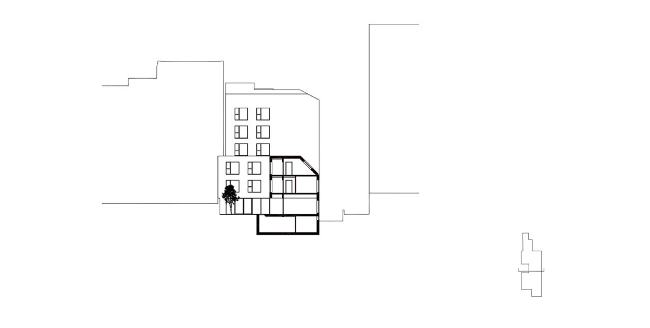 Cross section. An urban health center by AZC. 