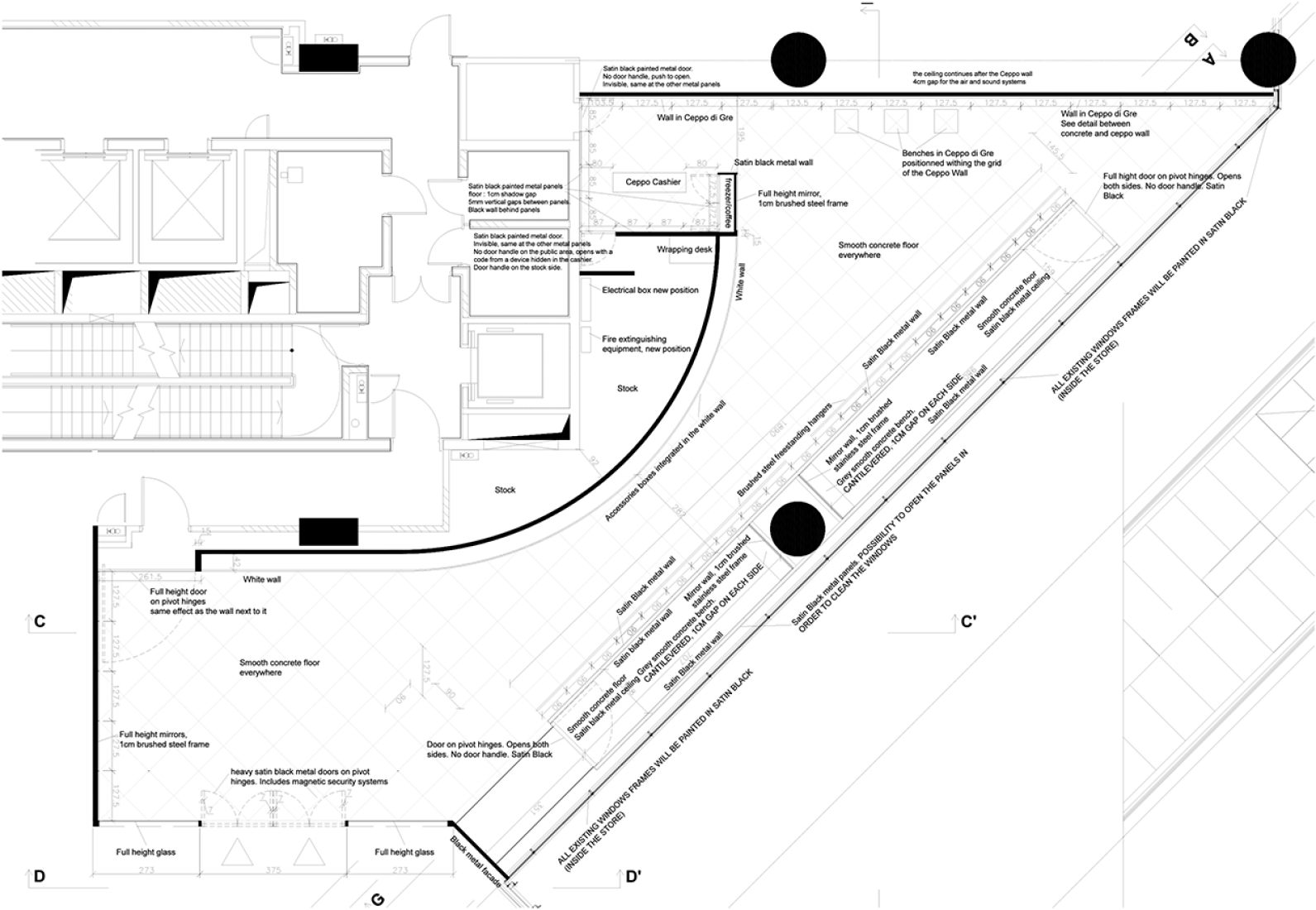 Finishings floor plan. Nicolas Andreas Taralis boutique by Bernard Dubois.