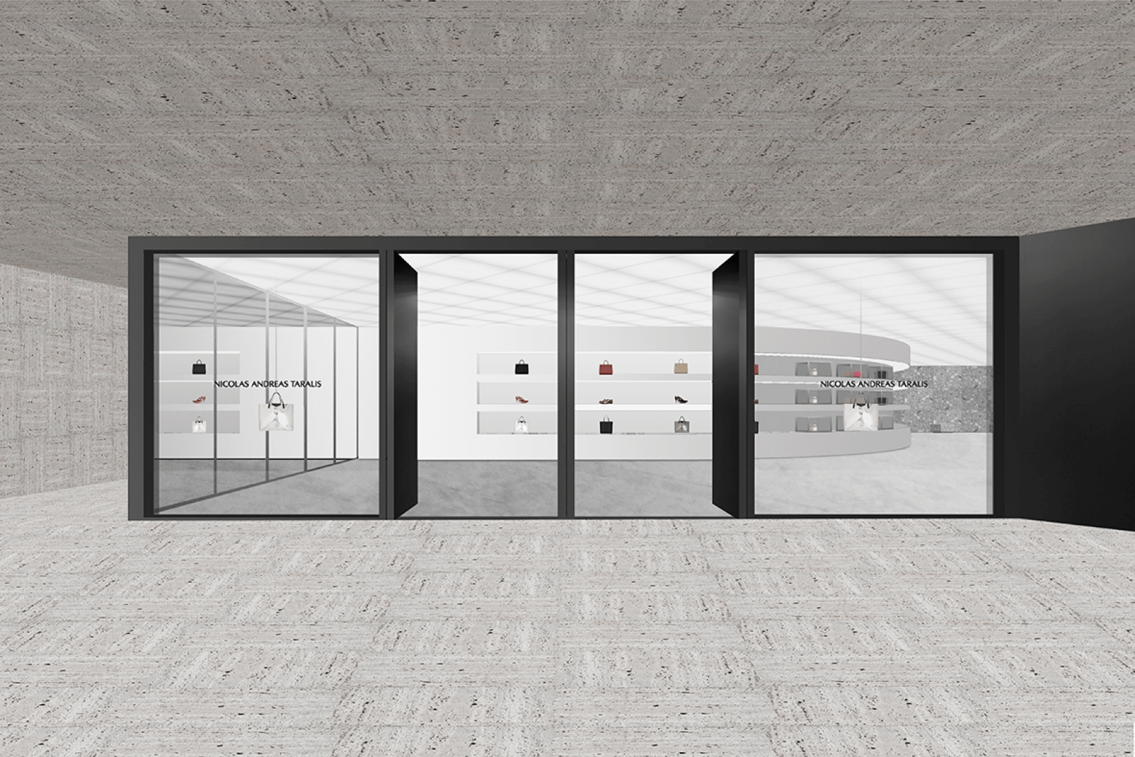 Render. Nicolas Andreas Taralis boutique by Bernard Dubois.