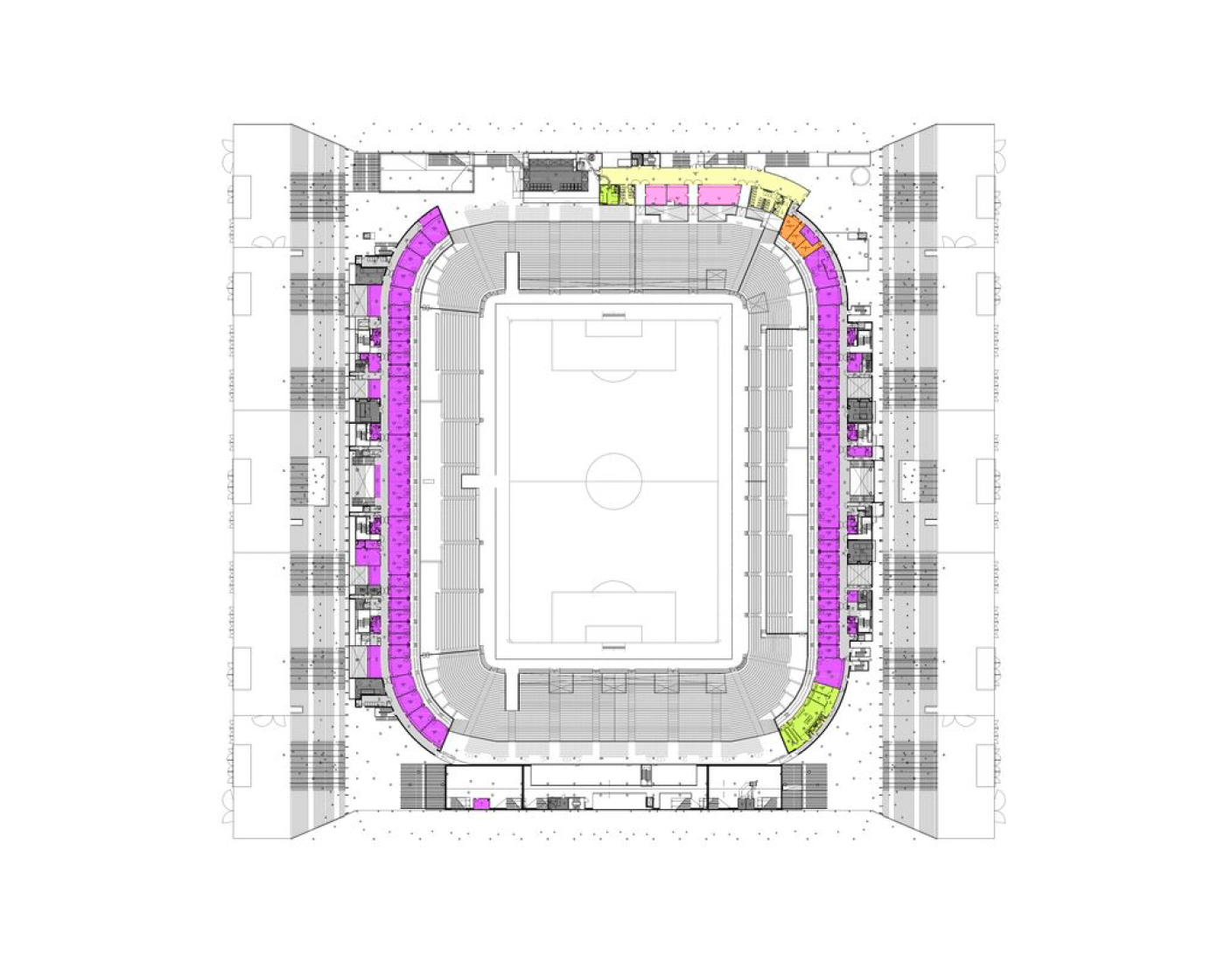 Primera planta de palcos, nivel 2. Nuevo estadio de Burdeos por Herzog & De Meuron. Imagen cortesía de Nouveau Stade Bordeaux.