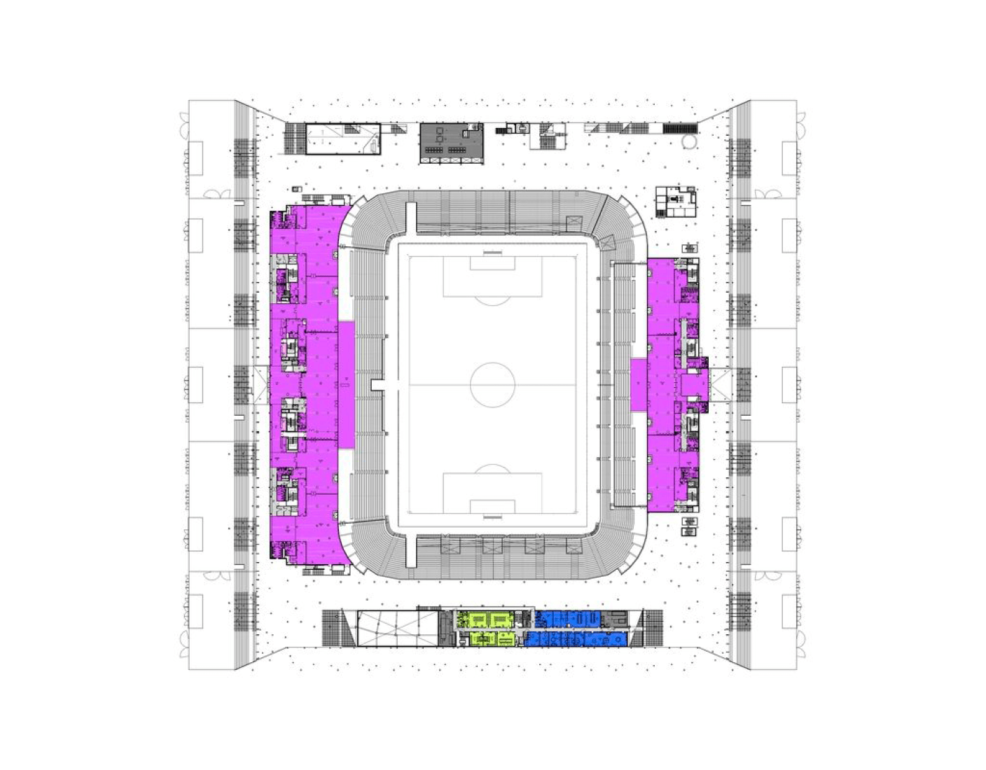 Planta de salas vip, nivel 1. Nuevo estadio de Burdeos por Herzog & De Meuron. Imagen cortesía de Nouveau Stade Bordeaux.