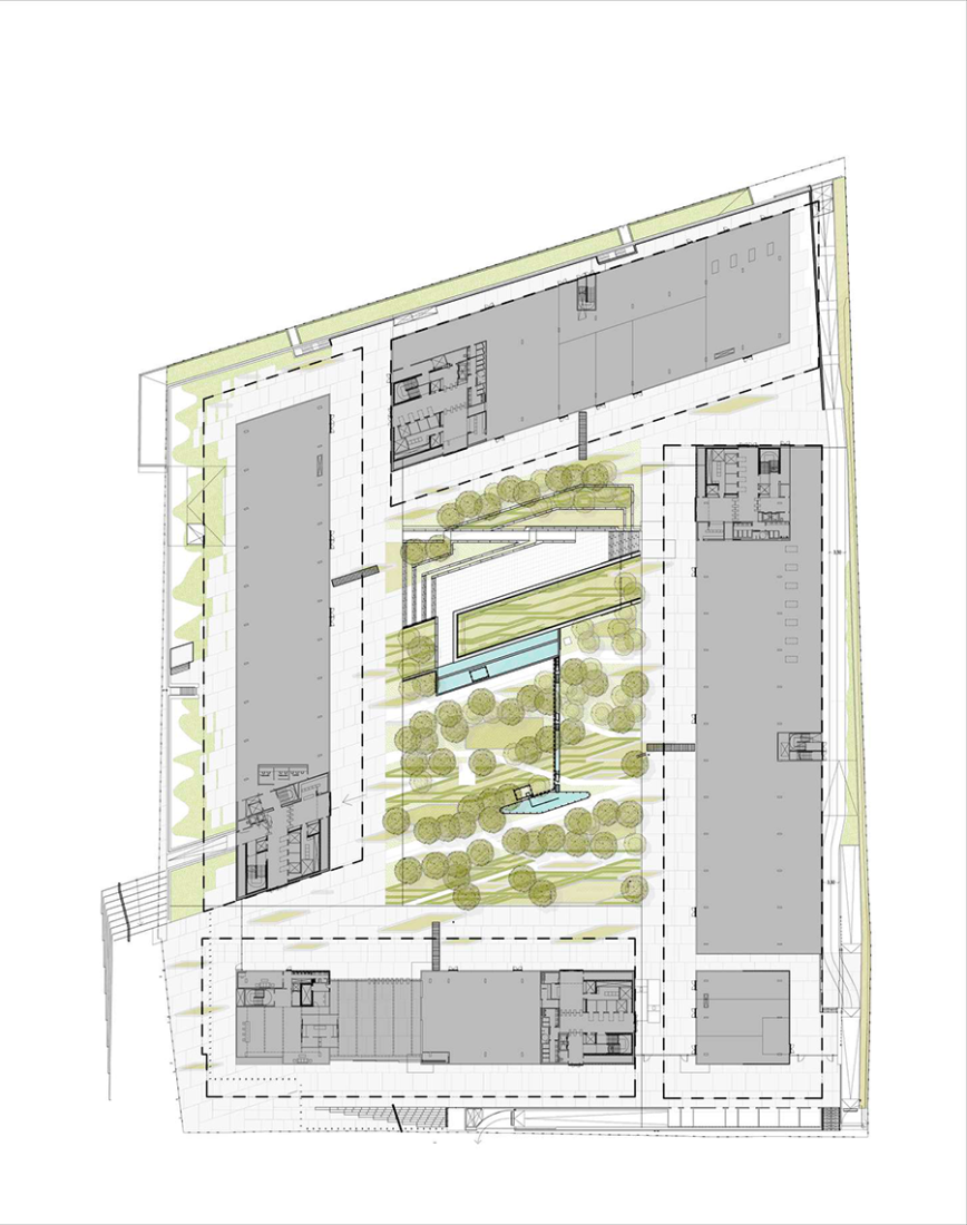 Planta baja. Campus Repsol de Madrid, por Rafael de La-Hoz Arquitectos. 