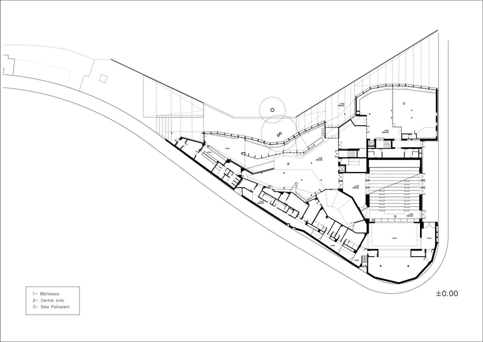 Ground floor. Community centre 'El Roure' and library 'La Ginesta' by Calderon-Folch-Sarsanedas Arquitectes.