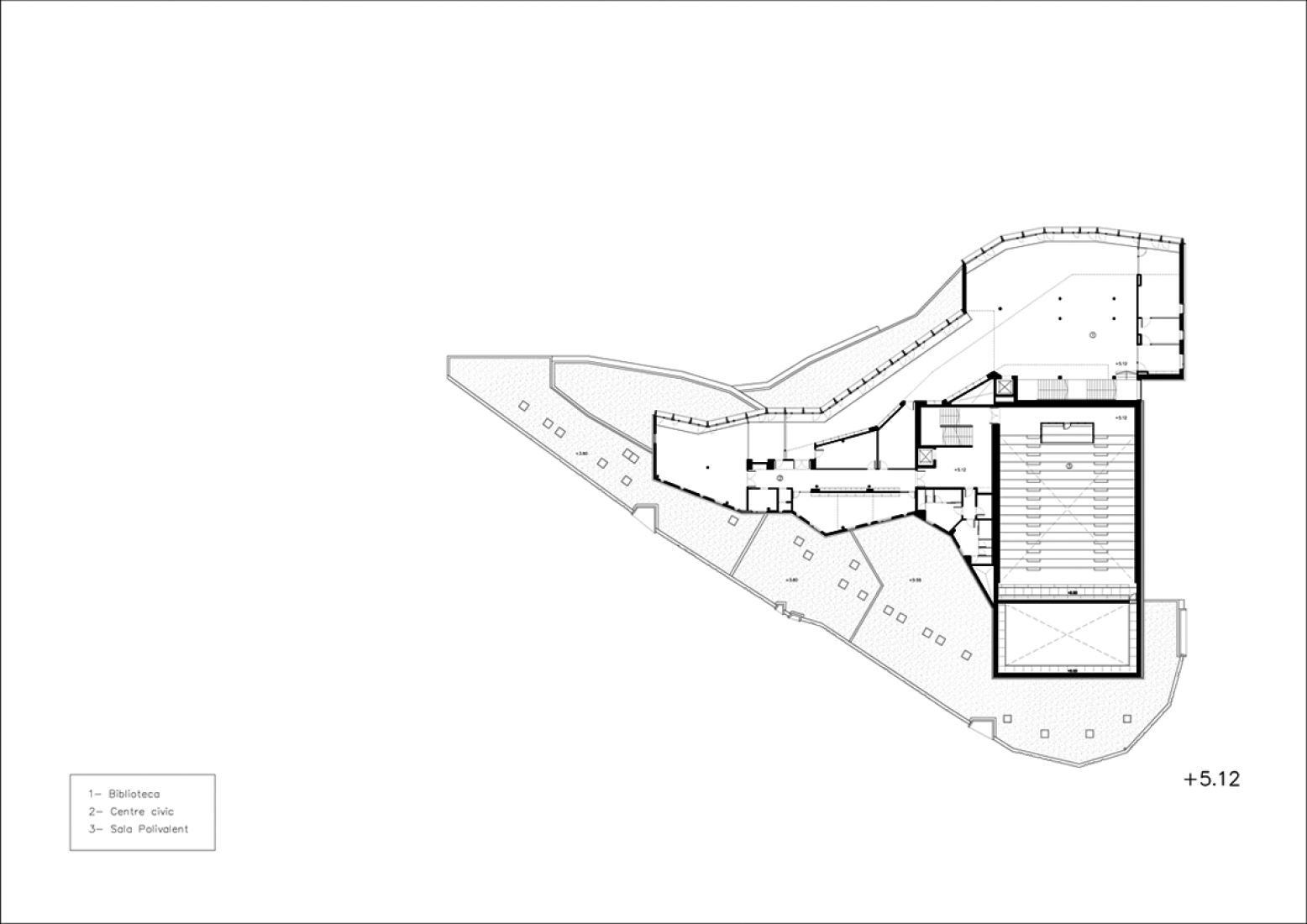 First floor. Community centre 'El Roure' and library 'La Ginesta' by Calderon-Folch-Sarsanedas Arquitectes.