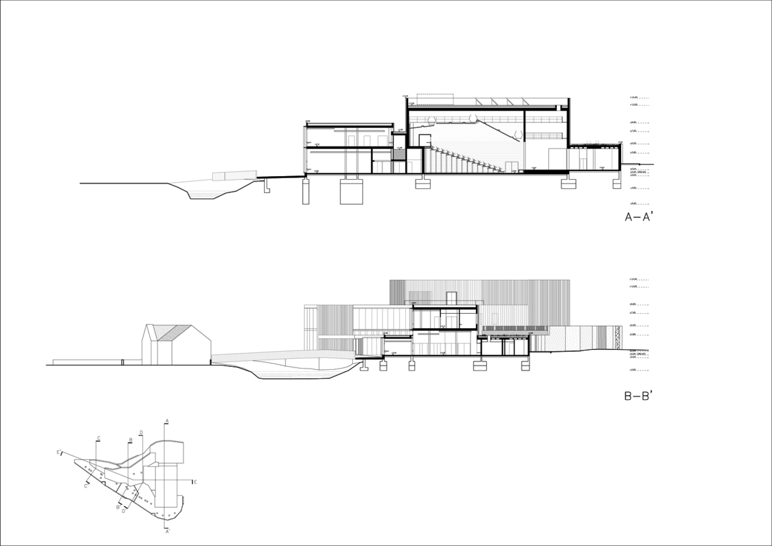 Sections. Community centre 'El Roure' and library 'La Ginesta' by Calderon-Folch-Sarsanedas Arquitectes.