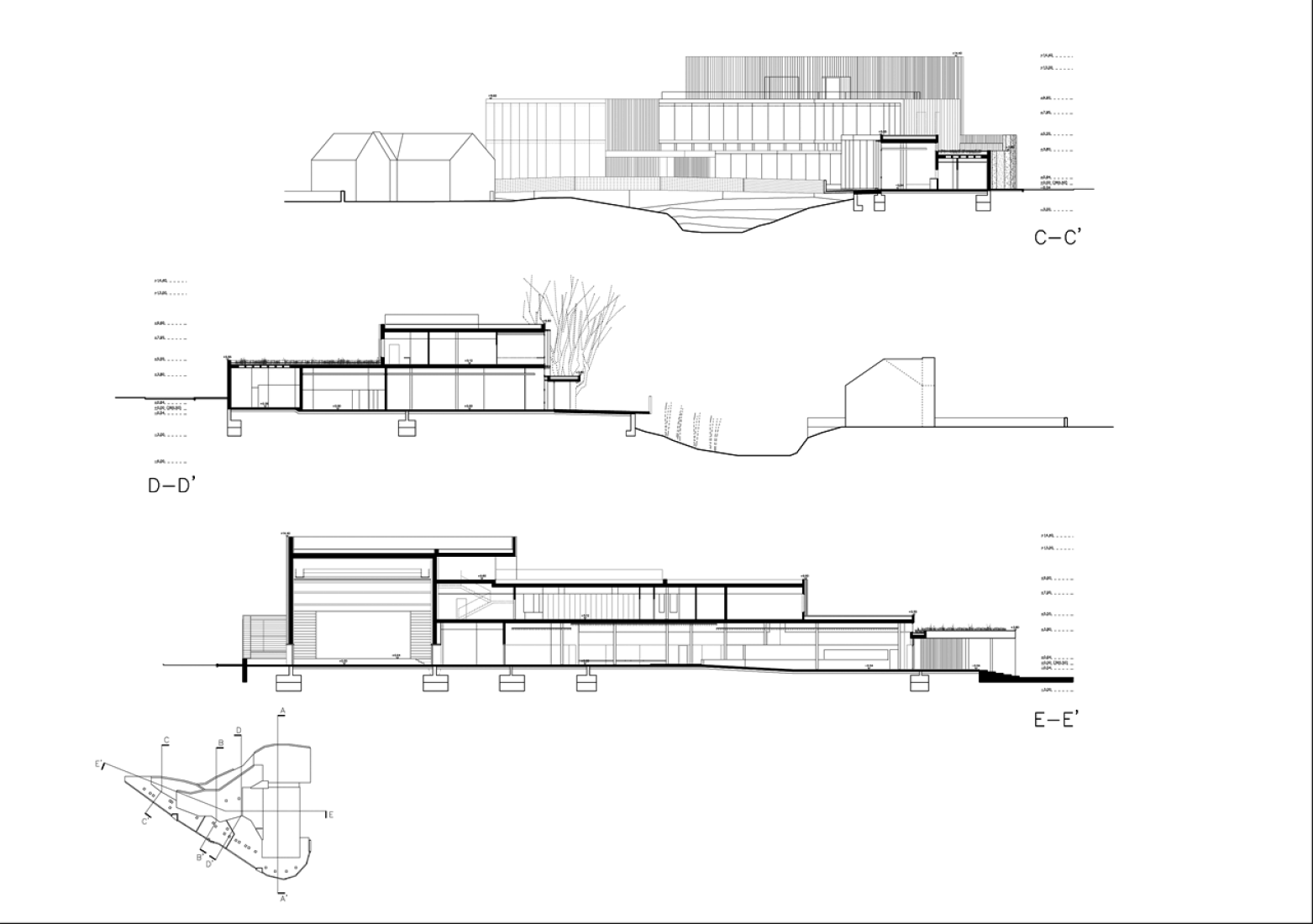 Sections. Community centre 'El Roure' and library 'La Ginesta' by Calderon-Folch-Sarsanedas Arquitectes.