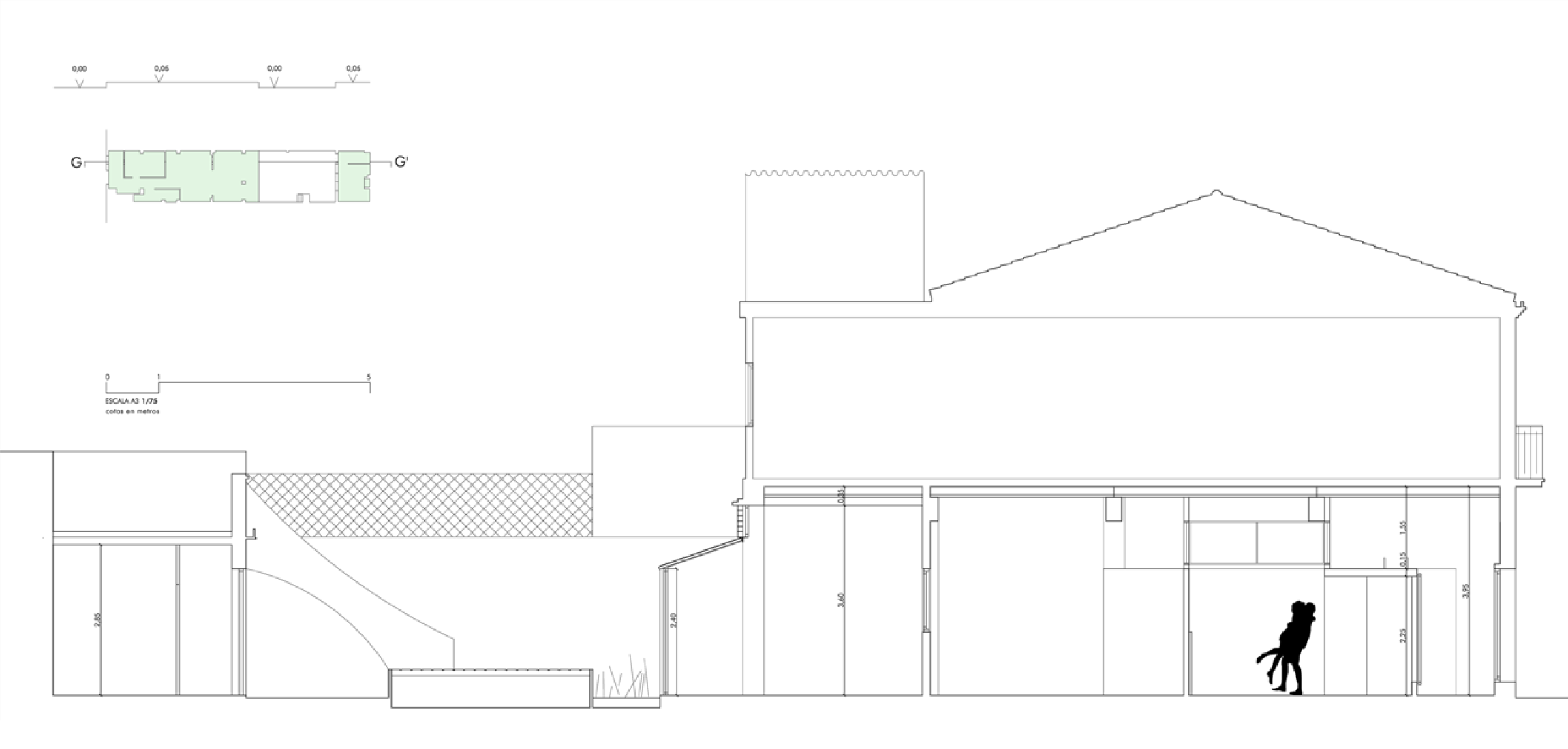 Sección transversal. Reforma de vivienda en el Cabanyal por David Estal Herrero.