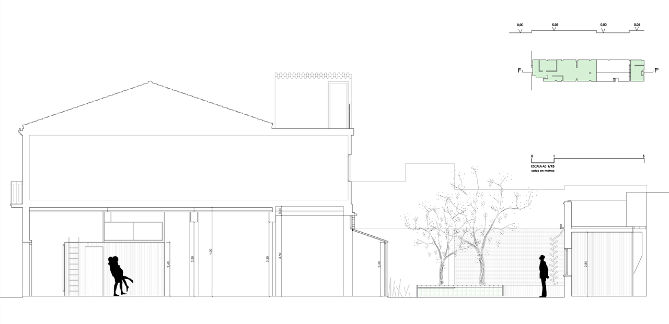 Sección transversal. Reforma de vivienda en el Cabanyal por David Estal Herrero.