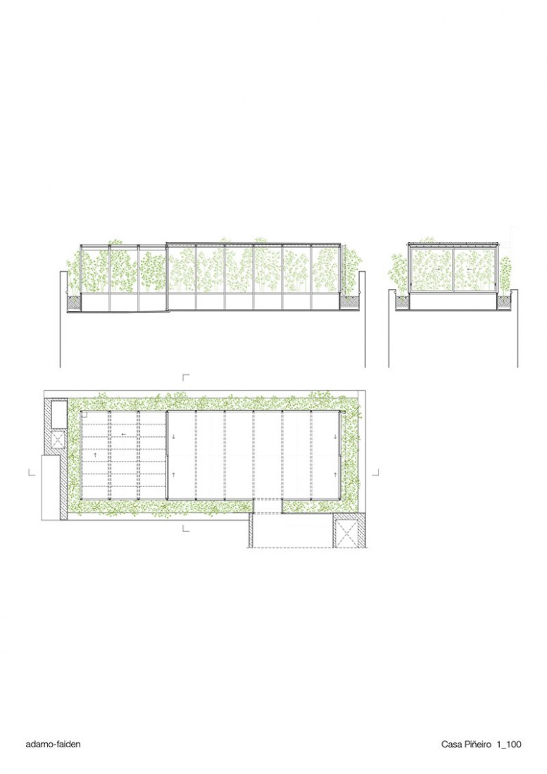 Sections and floor plan of terrace. Piñeiro house by Adamo-Faiden. 