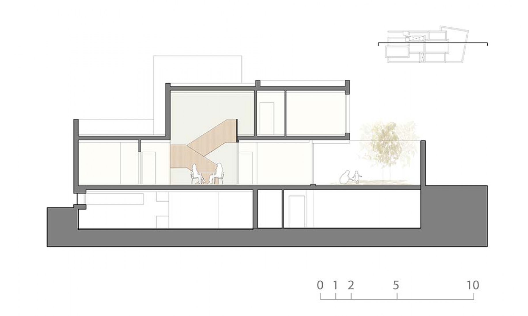 Sección longitudinal. Casa R+ por OOIIO. 