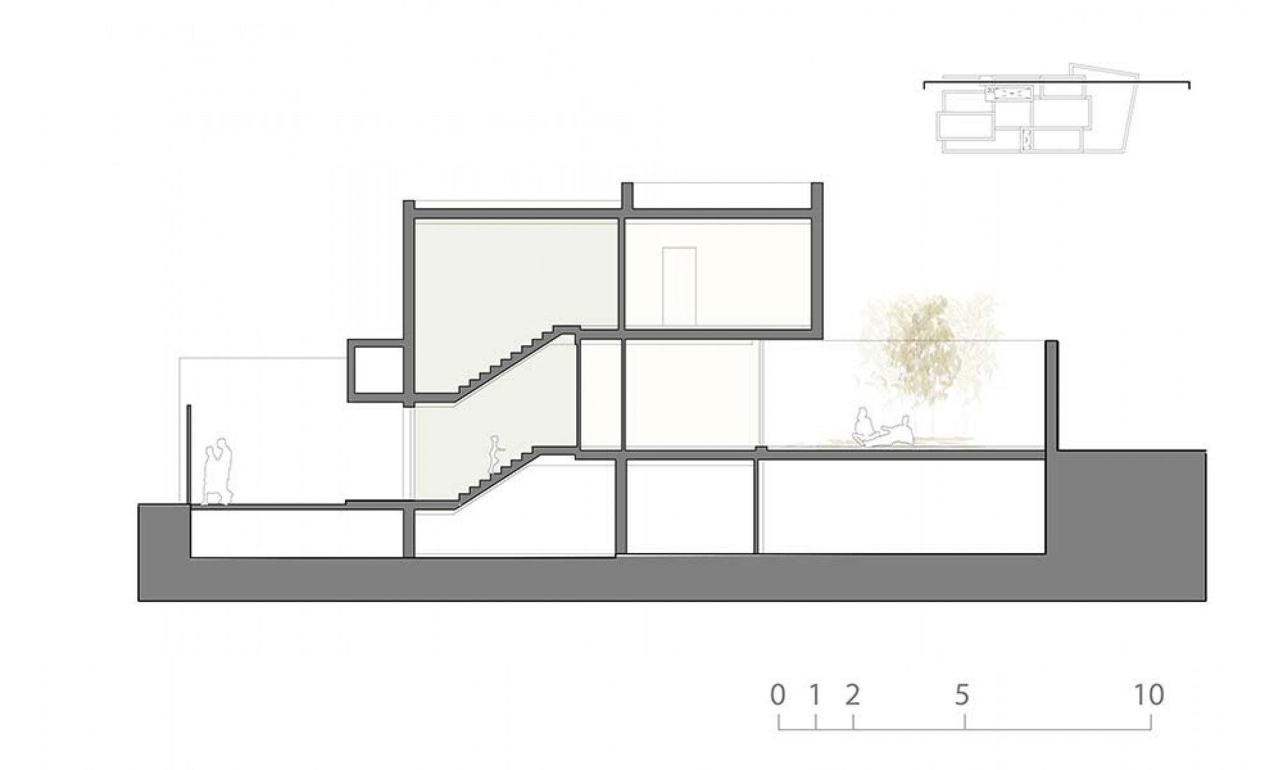 Sección longitudinal. Casa R+ por OOIIO. 