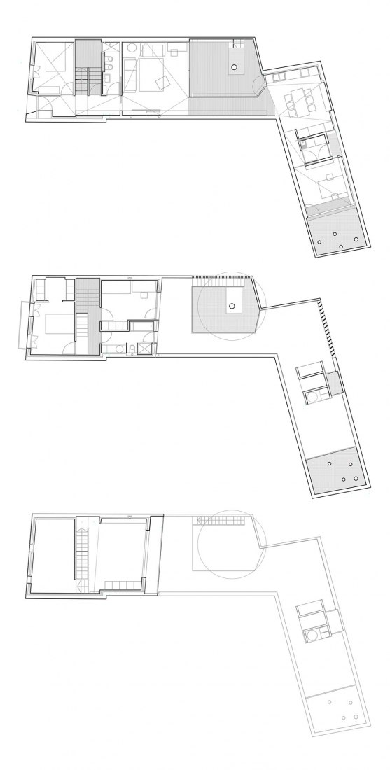 Entrance + first and second floor plans. Ricart house by Gradolí&Sanz.